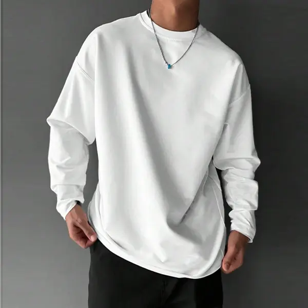 Men's Solid Long Sleeve Tee, Regular Fit Casual Comfy Crew Neck T-shirt for Spring & Fall, Men's Top for Daily Wear