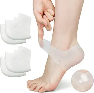 Gel Heel Cups,Breathable Heel Protectors for Cracked Heels, Heel Spurs, Plantar Fasciitis,Medical-Grade Heel Cups for Men & Women's Heel Pain Relief (Clear), 2pairs-White