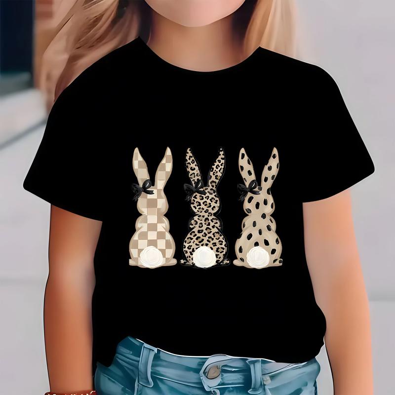 Comfort Colors Neutral Easter Bunnies T-Shirt Leopard Checkered Patterns Coquette T-shirt，Soft, pure cotton T-shirt – a must-have for girls.