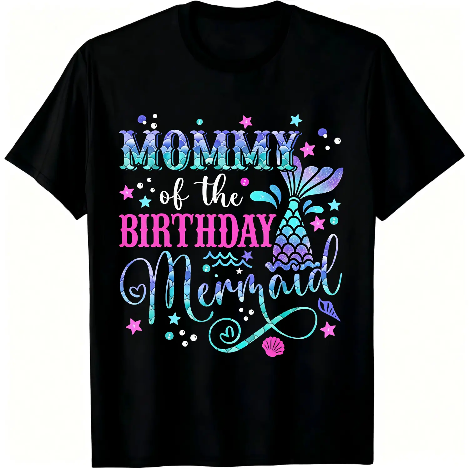 100% Cotton Mommy Of The Birthday Mermaid T-Shirt Women Men Unisex Clothing Streetwear