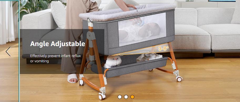 Baby Bassinet Sleeper, 6 Height Adjustable Cribs, Easy to Fold Portable Crib Side Bassinet, Swing Cradle Bed Side Sleeper with Ventilated Net&Wheels