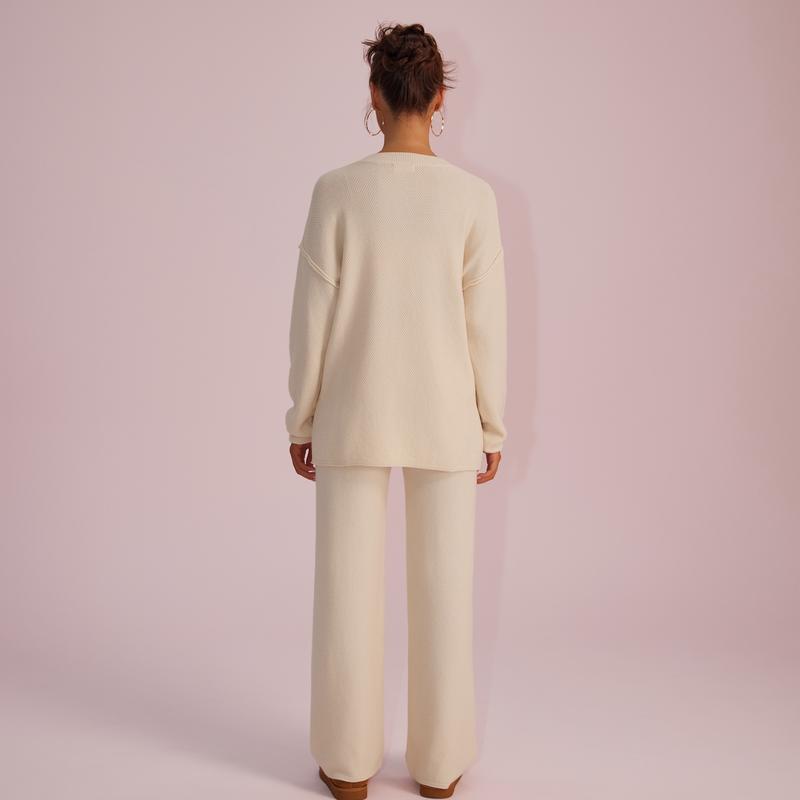 Joyfunear Women's Waffle Knit Loungewear Set - Cozy Button-Front Top & Wide Leg Pants Fit Pajama - Soft Fabric, Chic Design, Perfect for Lounging at Home