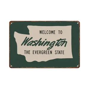 Welcome To Washington Sign Wall Decor State Aluminum Signs Vintage Metal Posters for Living Room Bedroom Bathroom Decoration 8x12inch
