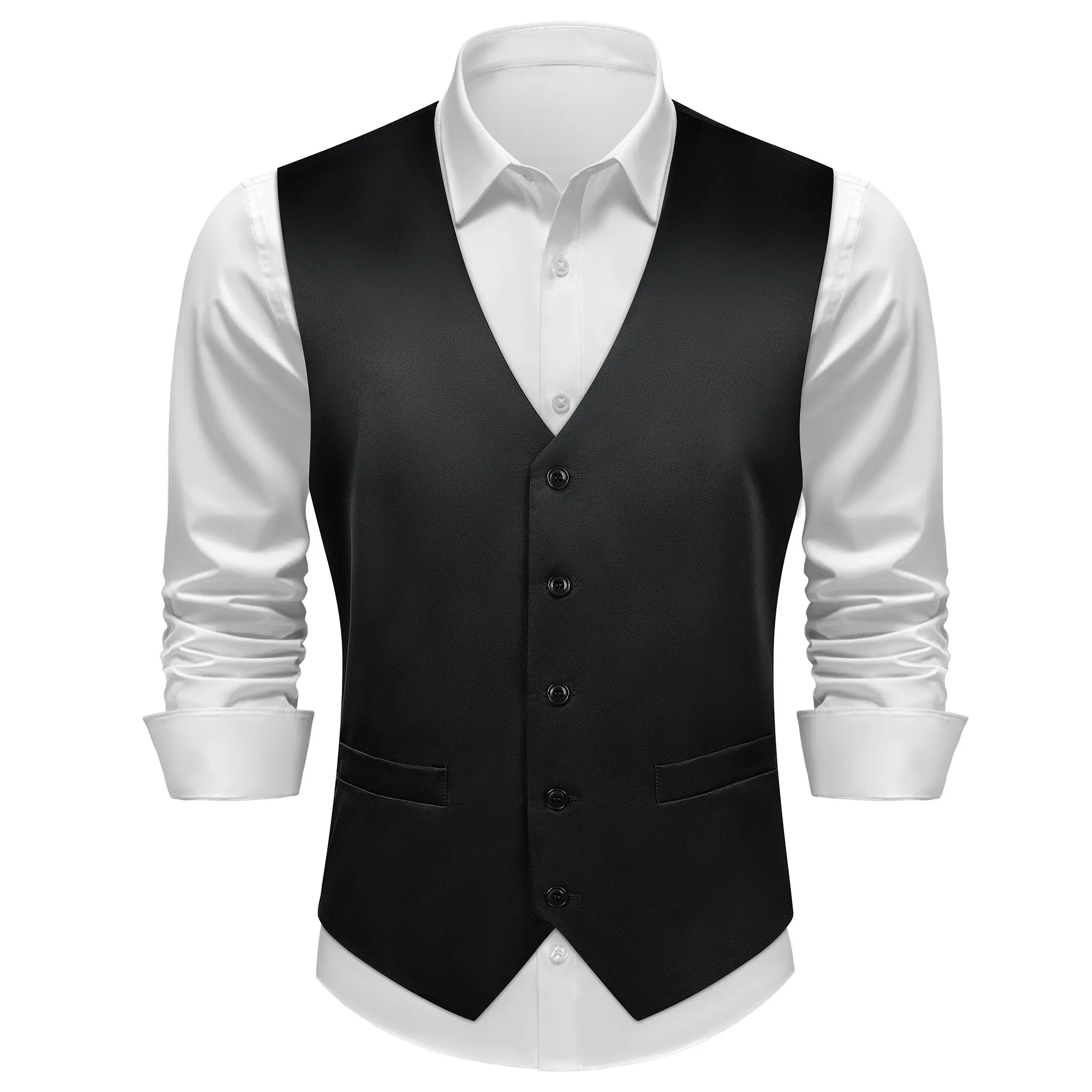 Alimens&Gentle Men's Satin Vest Slim Fit Solid Dress Waistcoat for Business Formal Wedding Prom and Casual Tuxedo Wear