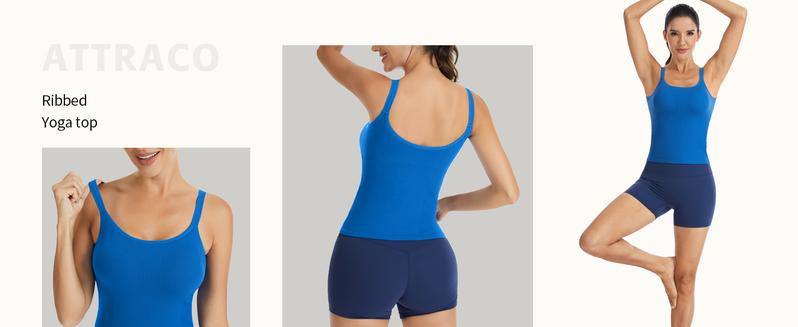 ATTRACO Women's Workout Tank Top Built in Bra Ribbed Athletic Tank Workout Top Scoop Neck Top Fitness Gymwear Women's Tank Tops Workout Sports Vest Seamless Yoga Backless Tanks Gym Sports wear