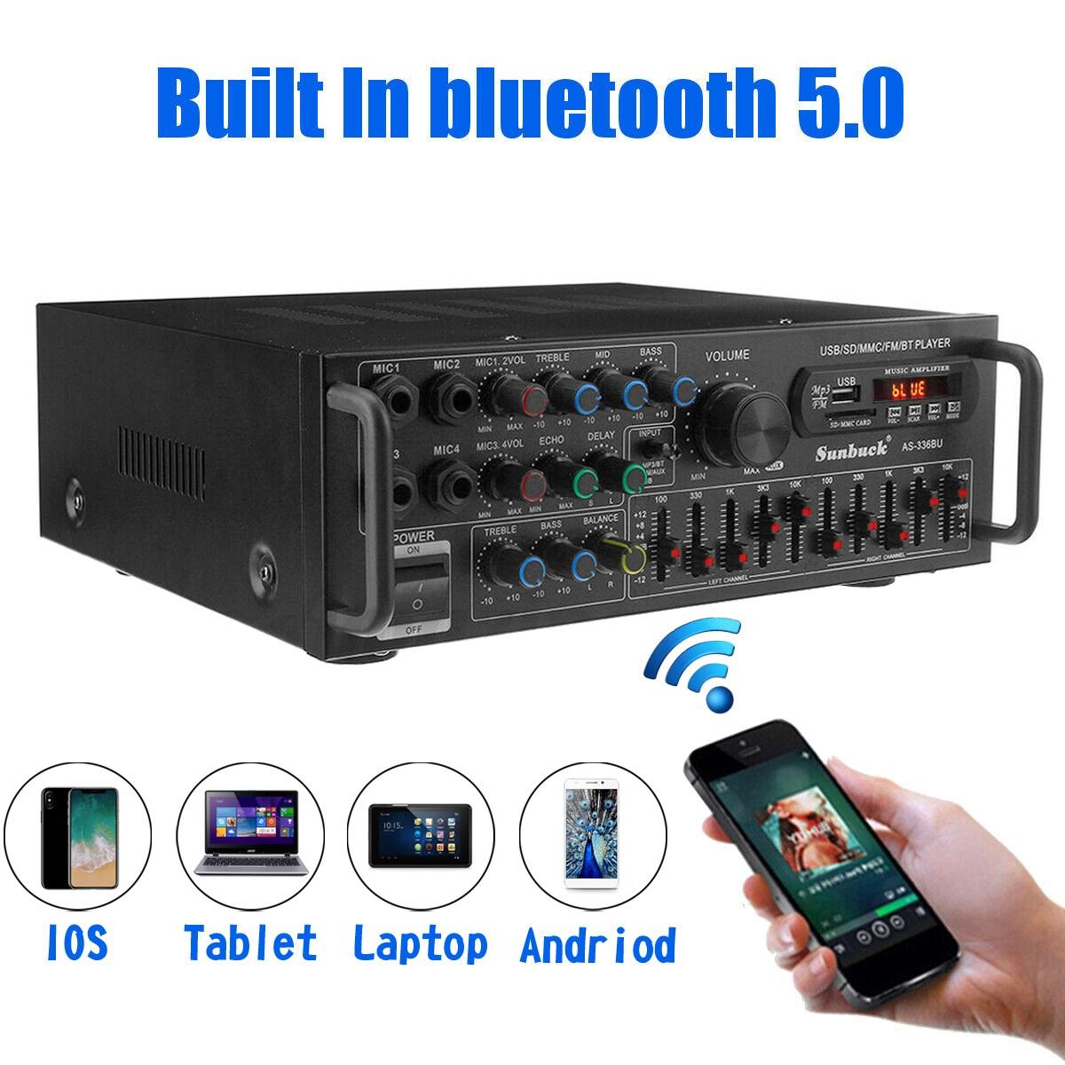 Bluetooth 5.0 HiFi 2000W(Peak) Stereo Power Amplifier For Home Car Mixer Radio Subwoofer Smartphone Audio Universal Karaoke FM USB SD AUX,Remote Control