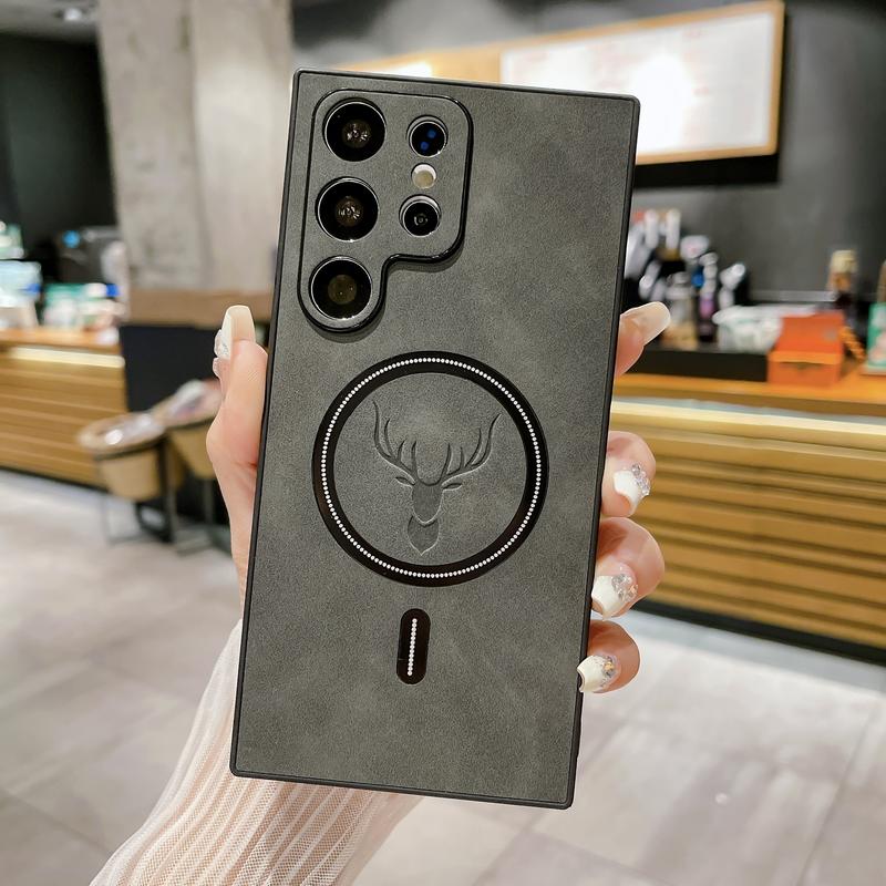 Magnetic Wireless Charging Leather Phone case for Samsung S25 Ultra S24 S23 S22 S21, Soft Shockproof case with Full Lens Protection