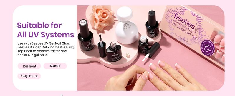 Beetles French Tip Press On Nails French Gel Nail No File Need  Fake Nails  4-in-1 DIY Manicure for Nail Extension Designs for Women