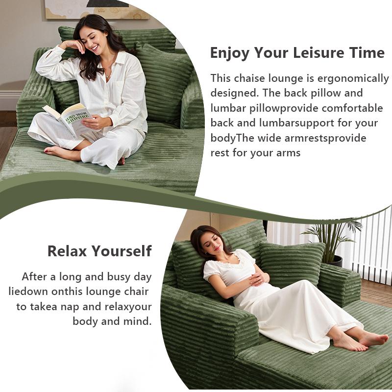 Oversized Boneless Chaise Lounge Upholstered Sofa Bed with Throw Pillows and Armrests Indoor Sleeper Chair Luxurious Plush Corduroy Chair Bed for Living Room No Assembly Required Black Color