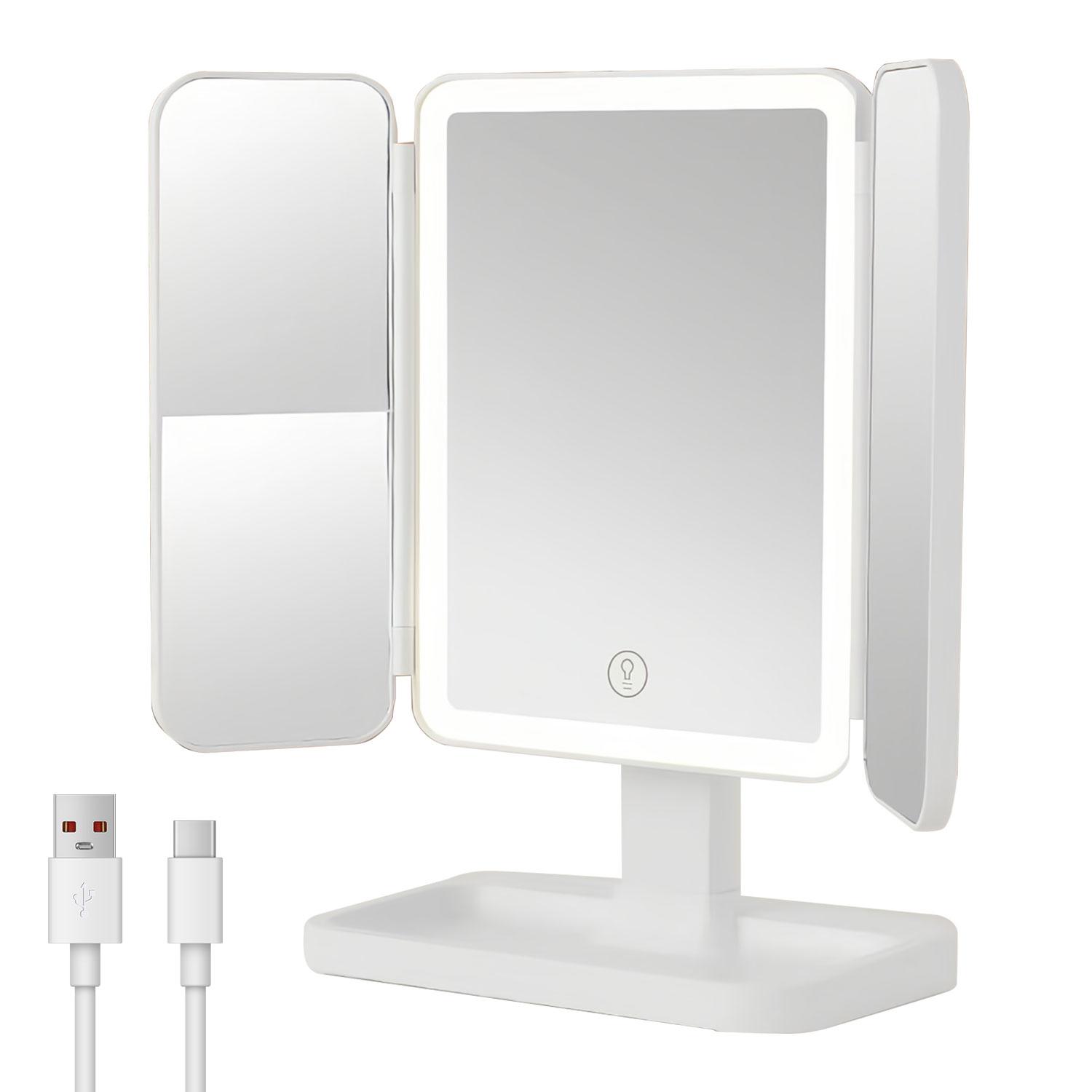 Tri-fold design, lightweight and portable. Features three-color LED lighting, 2×/3× magnification, and 180° rotation for clear details. Ideal for Valentine’s Day gifts, makeup, office use, travel, outdoor use, bathroom, bedroom, and daily skincare.