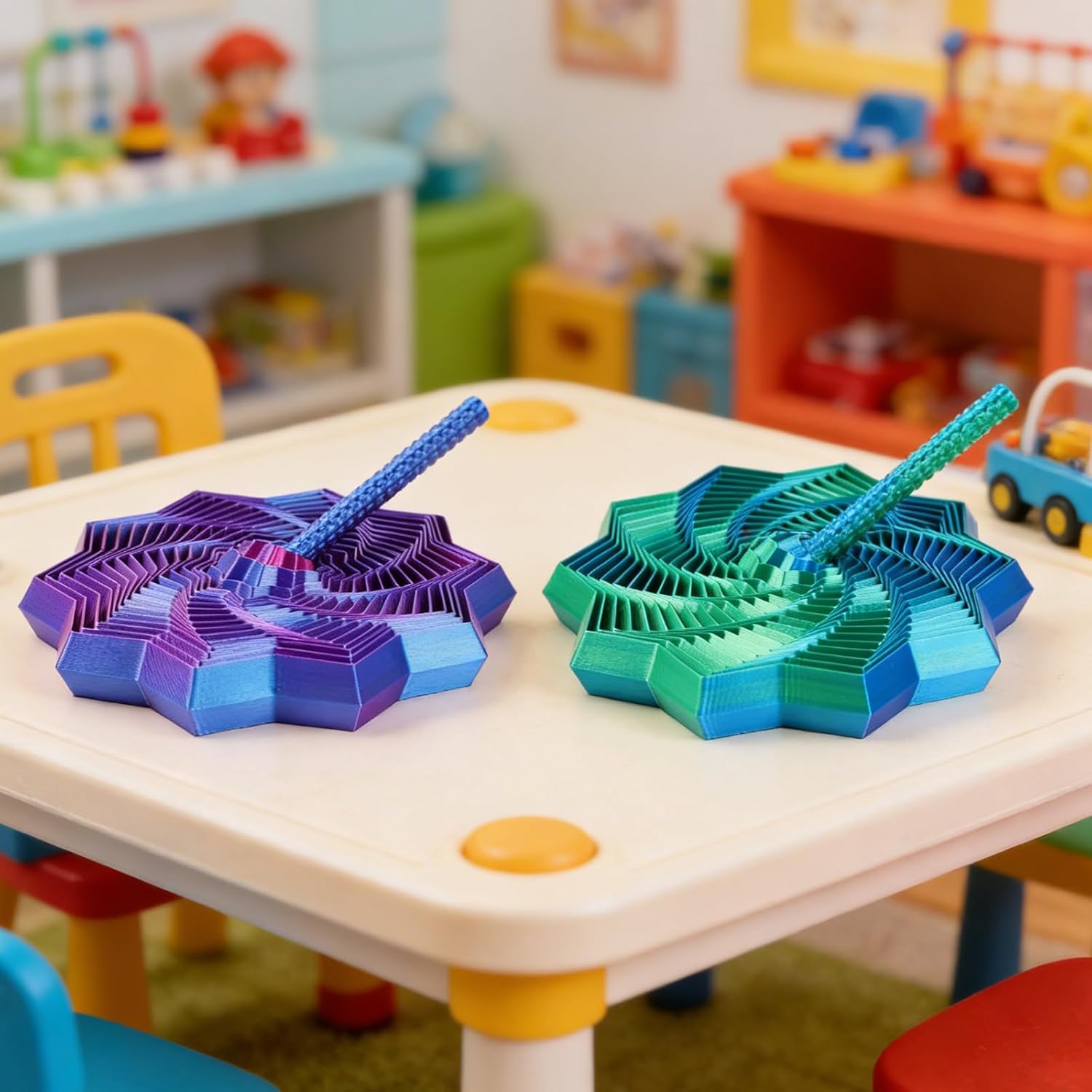 3D Printed Expanded Sensory Fidget Star,  Colorful Whirling Spiral Design for Stress Relief