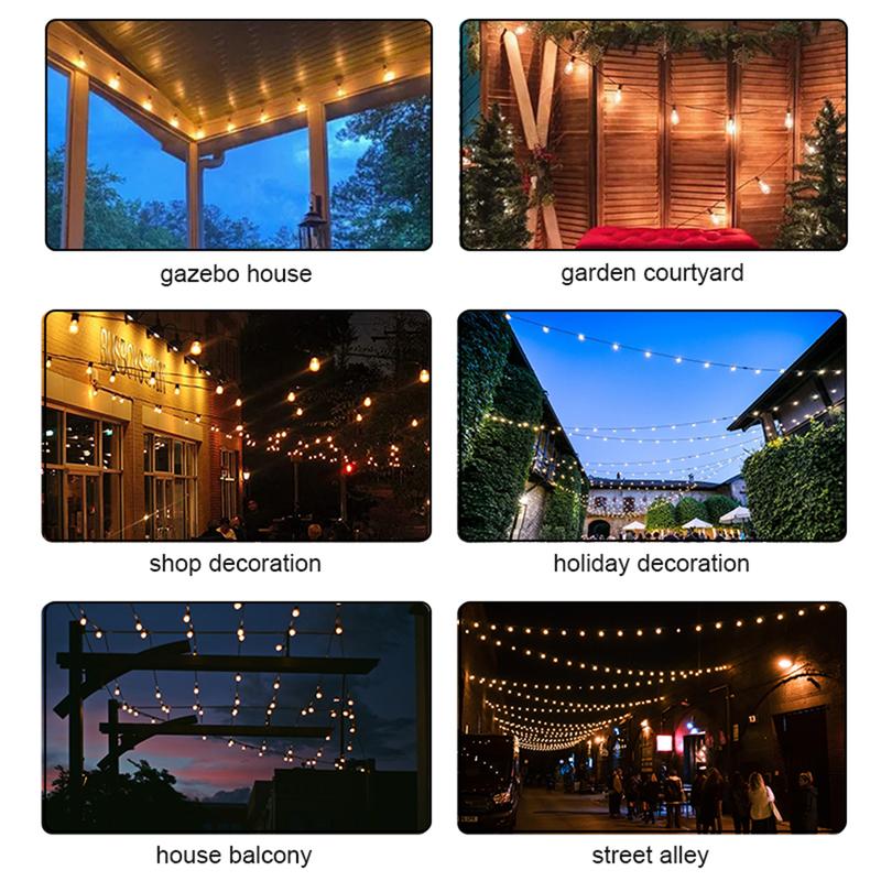 50FT Outdoor String Lights Plug-in with Remote 20 Shatterproof Edison Bulbs Includes 2 Spare Waterproof Patio Lights for Backyard Garden Porch Indoor Outdoor LED Fairy Lights with 4 Modes