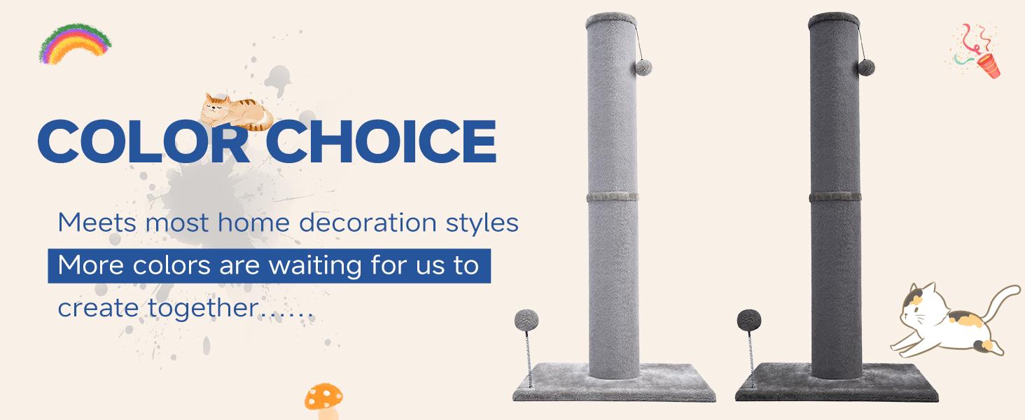 MADE 4 PETS Tall Cat Scratching Post for Indoor Cats Gray Large Scratching Post with Replaceable Toys & Sturdy Base 41-Inch High Space-Saving Design Imitation Sisal Solid Construction Vertical Scratcher