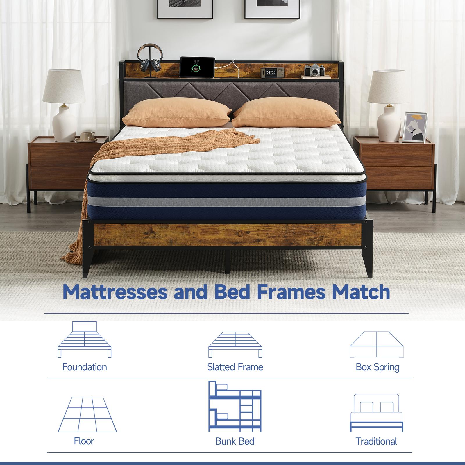 VIZIM Twin & Full & Queen Hybrid Mattress 10&12inch with Pocket Springs & Memory Foam for Cooling Comfort Pressure Relief Easy Setup Long Lasting Quality