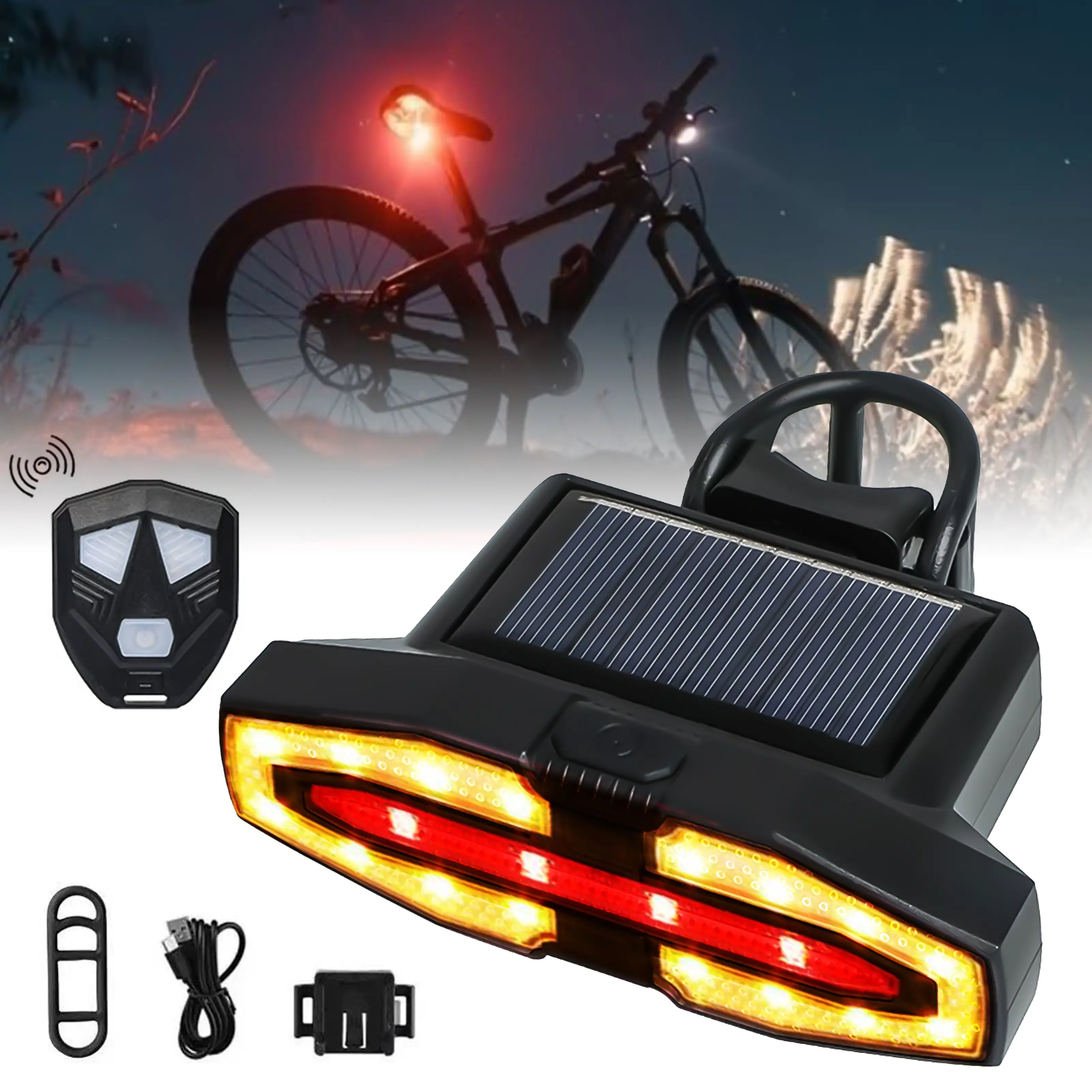 DIBMS Solar Bicycle Light, Bike Tail Light with 5 Lighting Modes, USB Rechargeable Bicycle Brake Taillights For Road, Mountain, Night Riding Road Cycling Gear