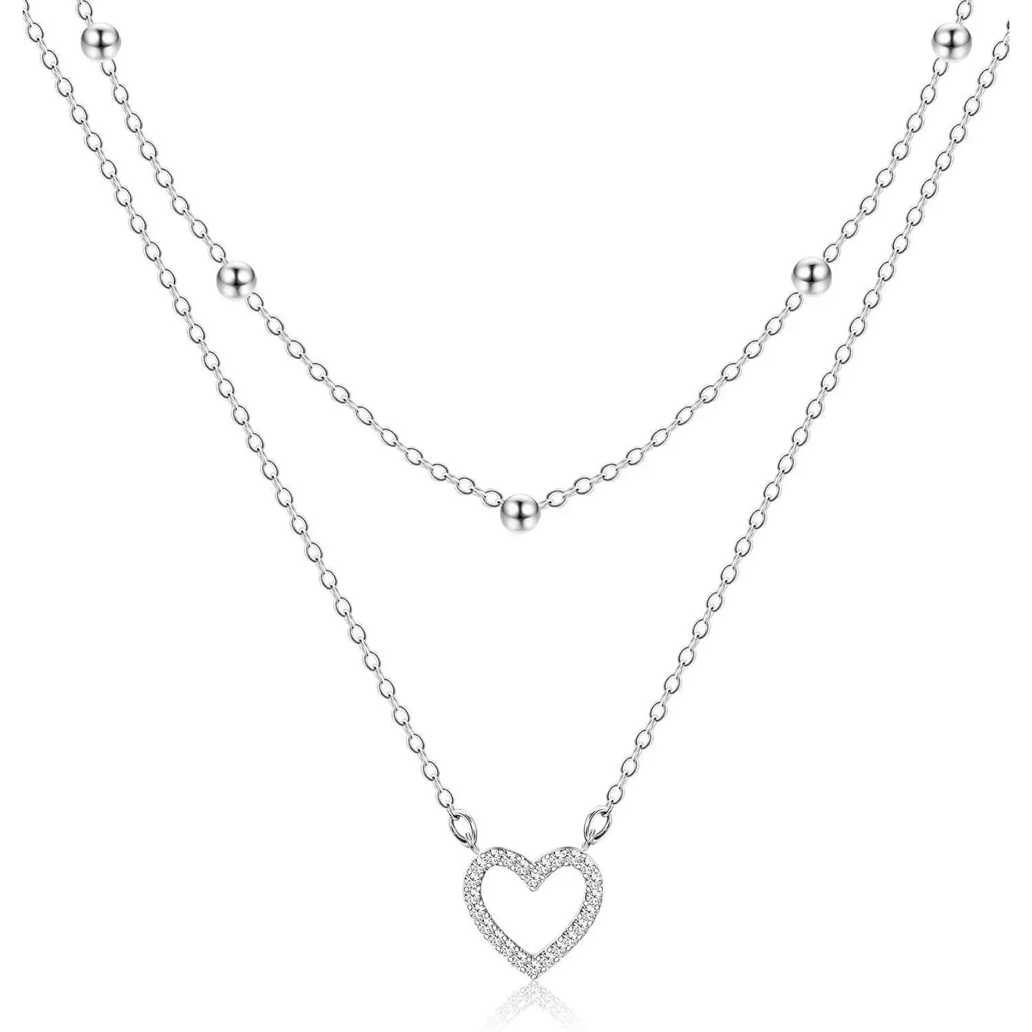Silver rice bead studded diamond heart d