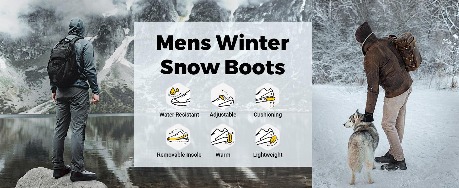 FitVille Mens Winter Boots Wide Width Water Resistant Snow Boots for Men Lightweight Warm Fur Lined