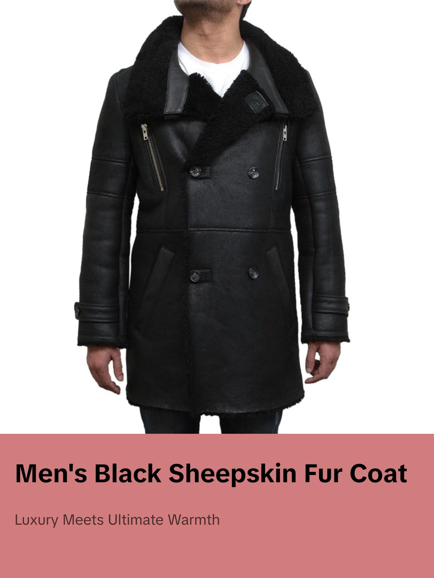 MotorCycleJackets Men's Black Foldable Notched Fur collar Duffle Coat
