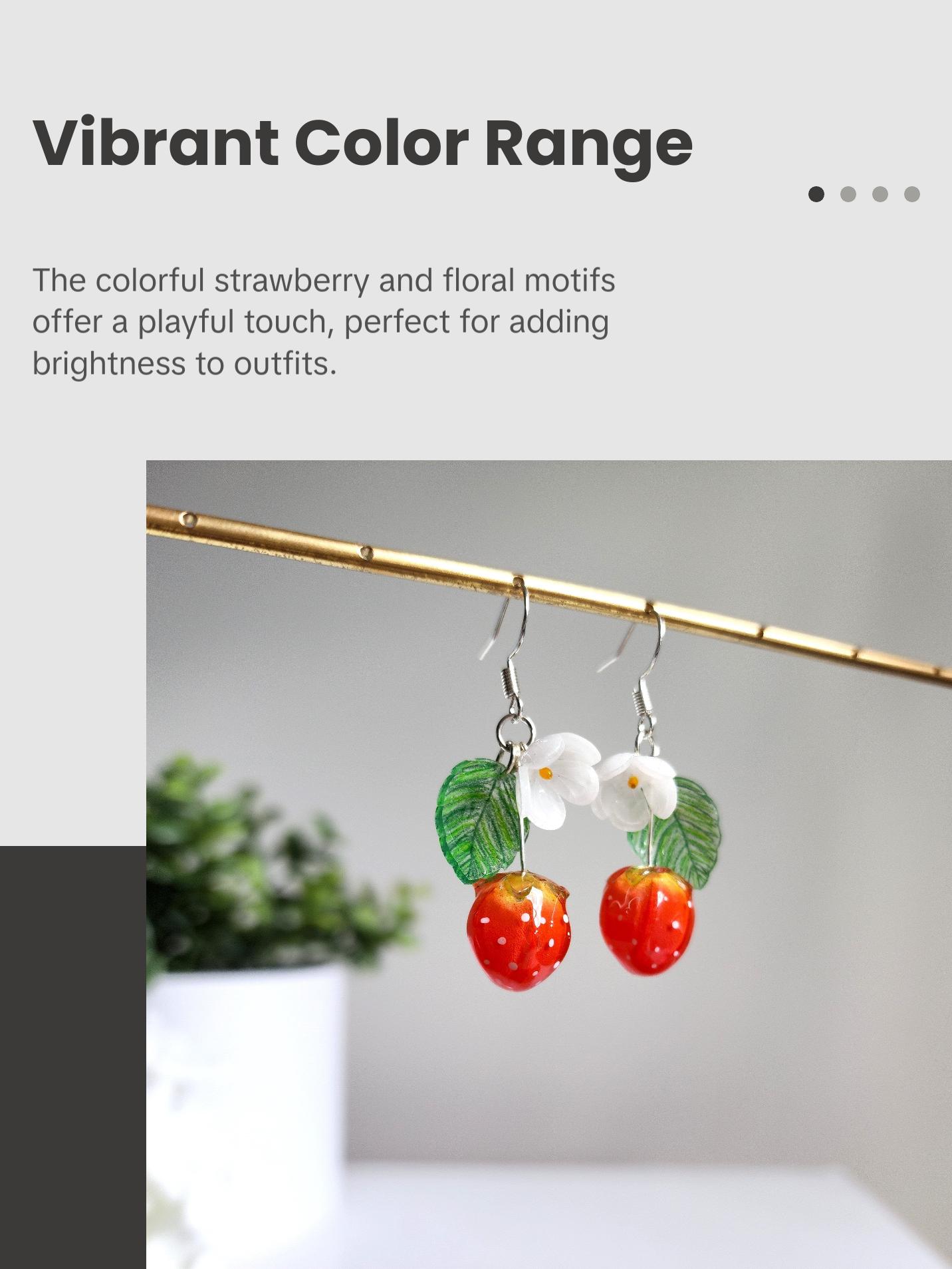 Strawberry Flower Resin Fruit Earrings