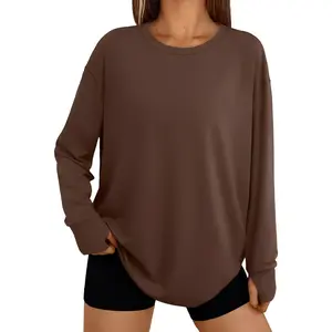 Womens Oversized T Shirts Fall Thumb Hole Long Sleeve Workout Tops Fashion Plus Size Gym Loose Y2k Tunic Tee