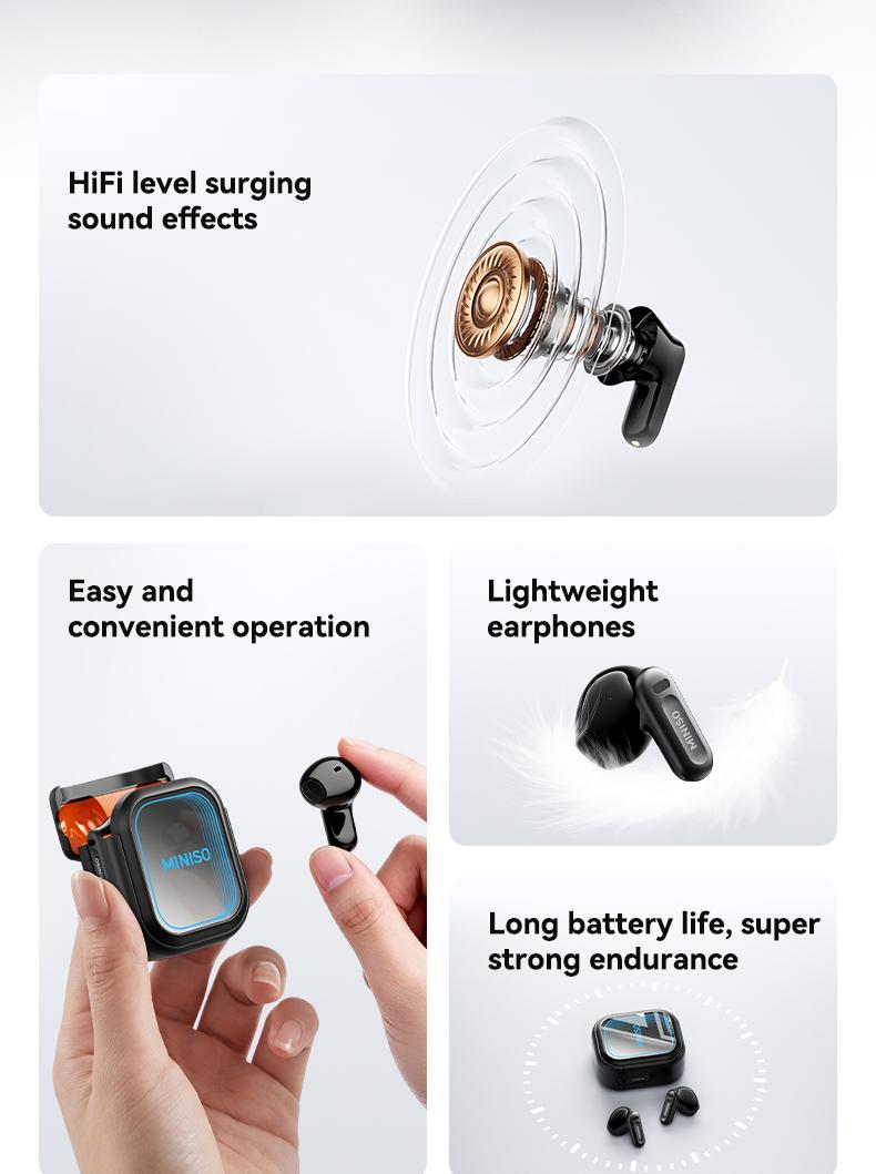 MINISO-MS109 AI Translation Earphones, Bluetooth 6.0, High-Fidelity Waterproof Wireless Earphones | Suitable for work, exercise, study, and voice calls | Built-in microphone | Earphones