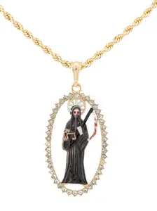 AMAZING SANTA MUERTE IN GOLD PLATED AND COLORS INCLUDES 24 INCH OR 20 INCH ROPE CHAIN