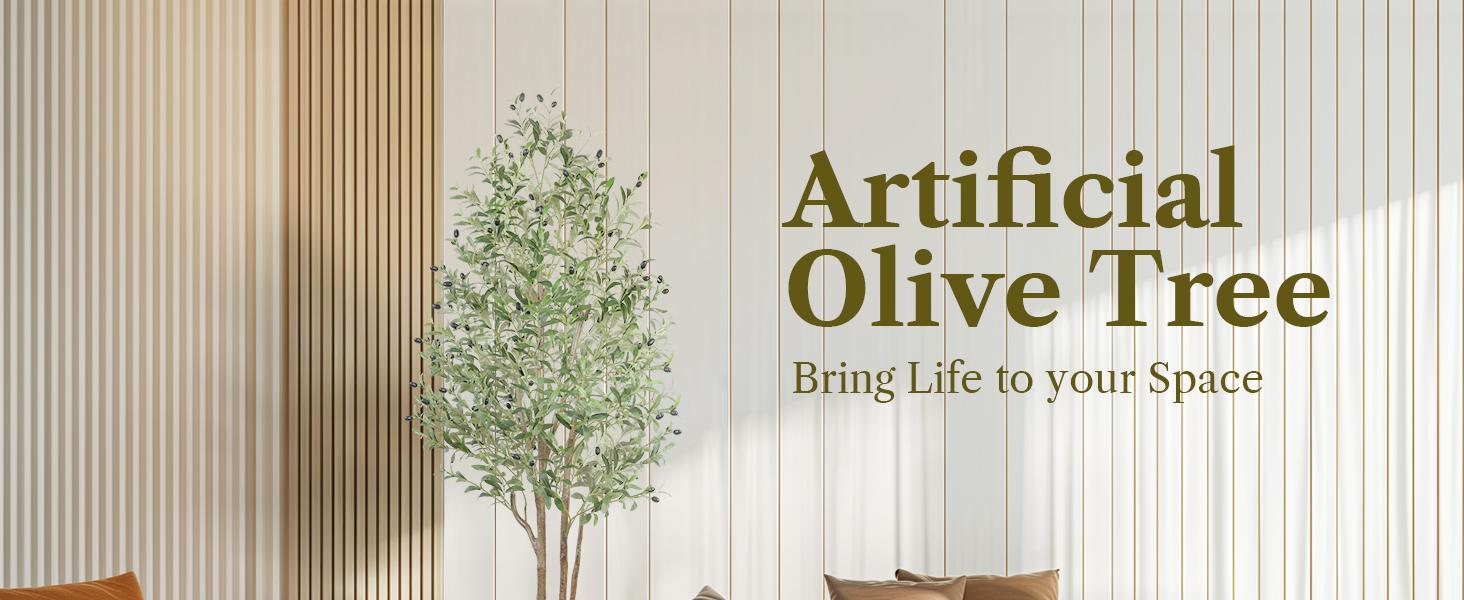 SHareconn Double-bar Design Faux Olive Tree, Artificial Olive Trees Indoor with Natural Wood Trunk & Lifelike Fruits, Perfect for Home Balcony Office Garden Room Decorative
