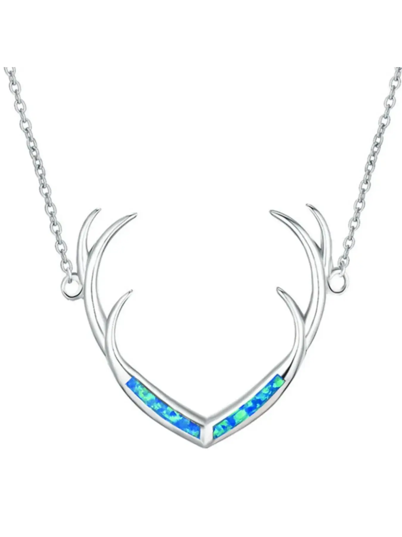 Deer Antler Pendant Necklace with Blue Opal,Silver Animal Totem Jewelry,Bohemian Forest Necklace for Women,Spiritual Nature Gift