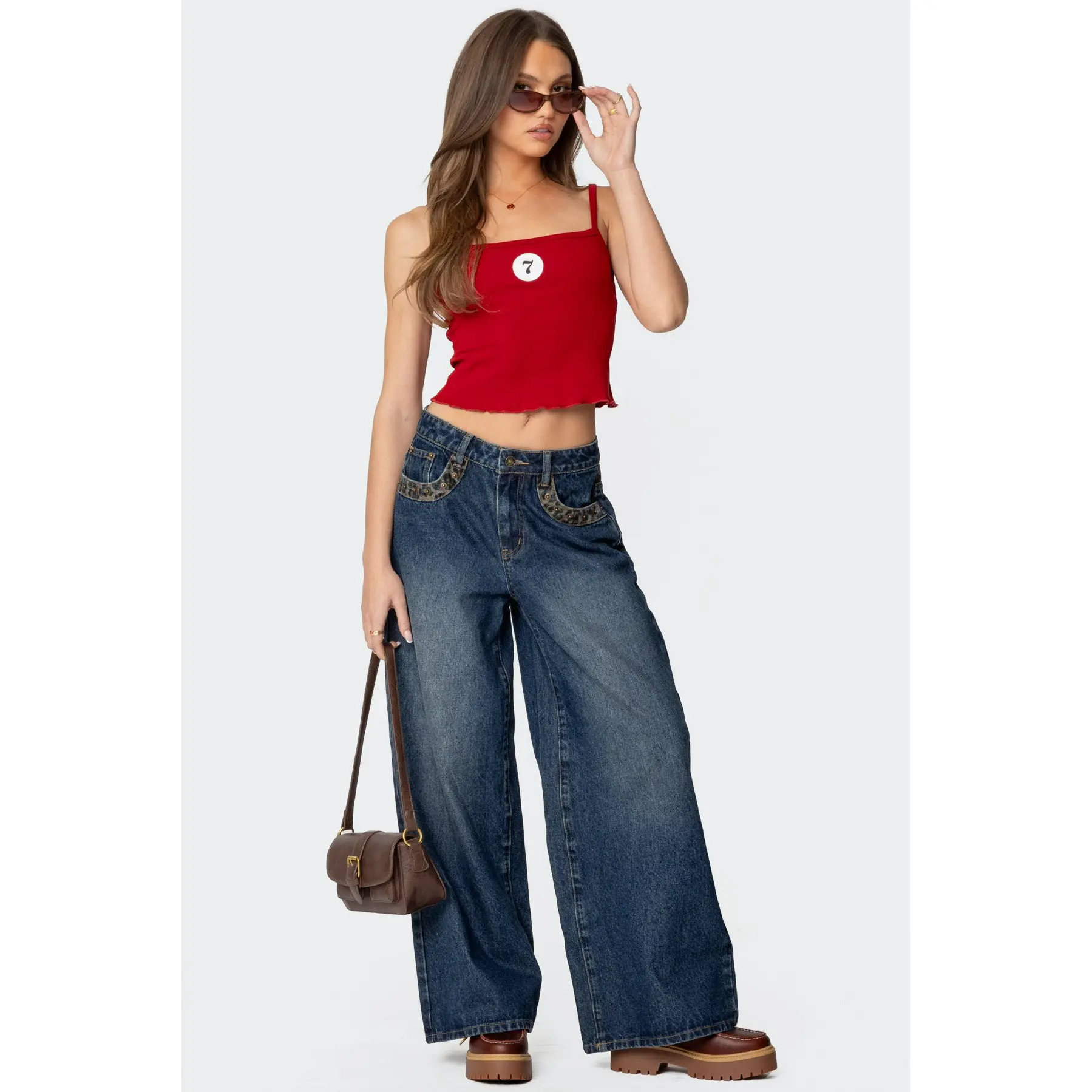 Gwen Leopard Detail Low Rise Baggy Jeans