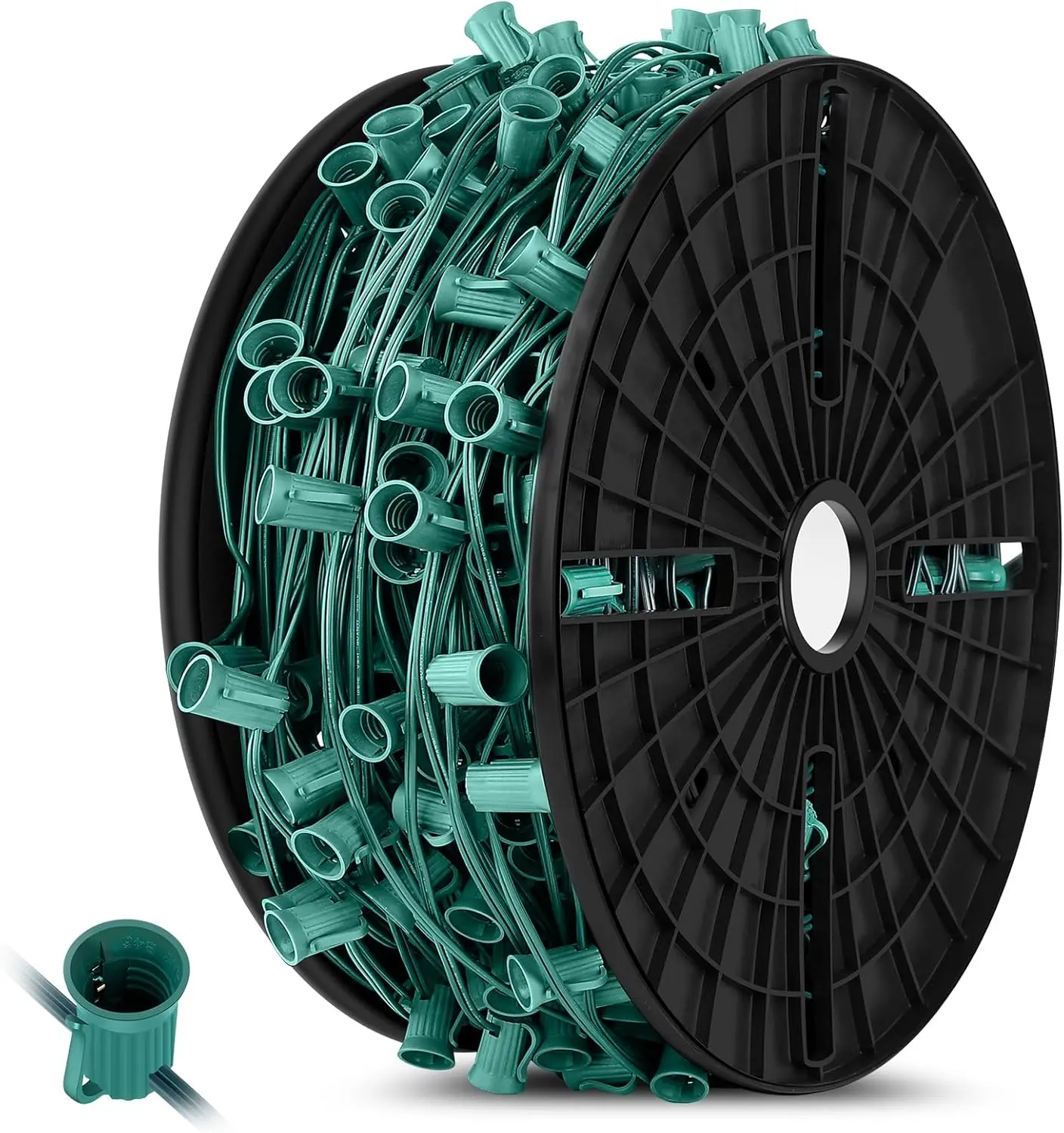 Commercial 500 FT C9 Christmas LED Lights String Outdoor, E17 Christmas Light Sockets Set Spool, C9 Sockets Patio String Lights C9 Strands - 12 Spacing Intermediate Base(No Bulbs)