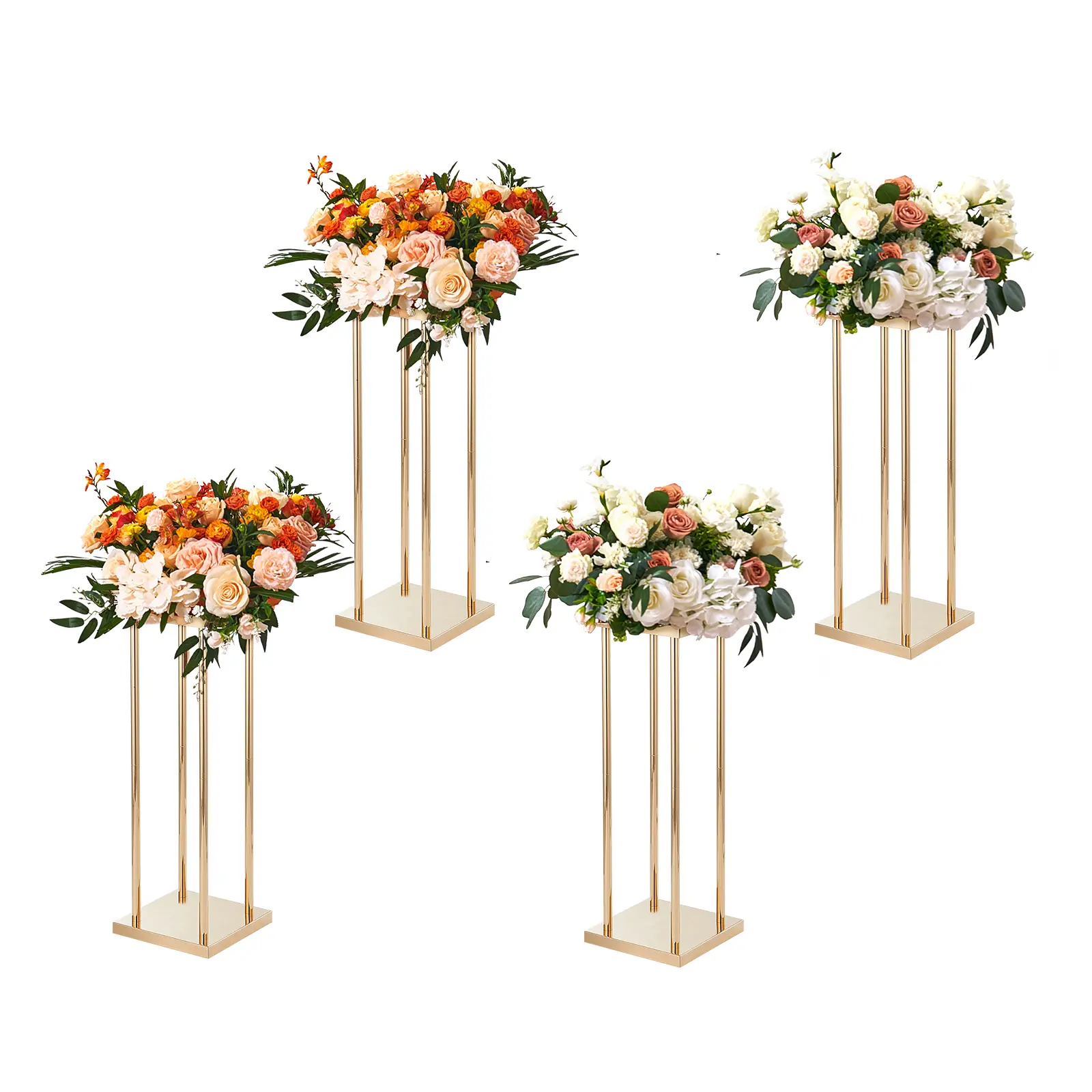 VEVOR 4PCS Gold Metal Column Wedding Flower Stand,  23.6inch High With Metal Laminate, Vase Geometric Centerpiece Stands, Cylindrical Floral Display Rack for Events Reception, Party Road Leads