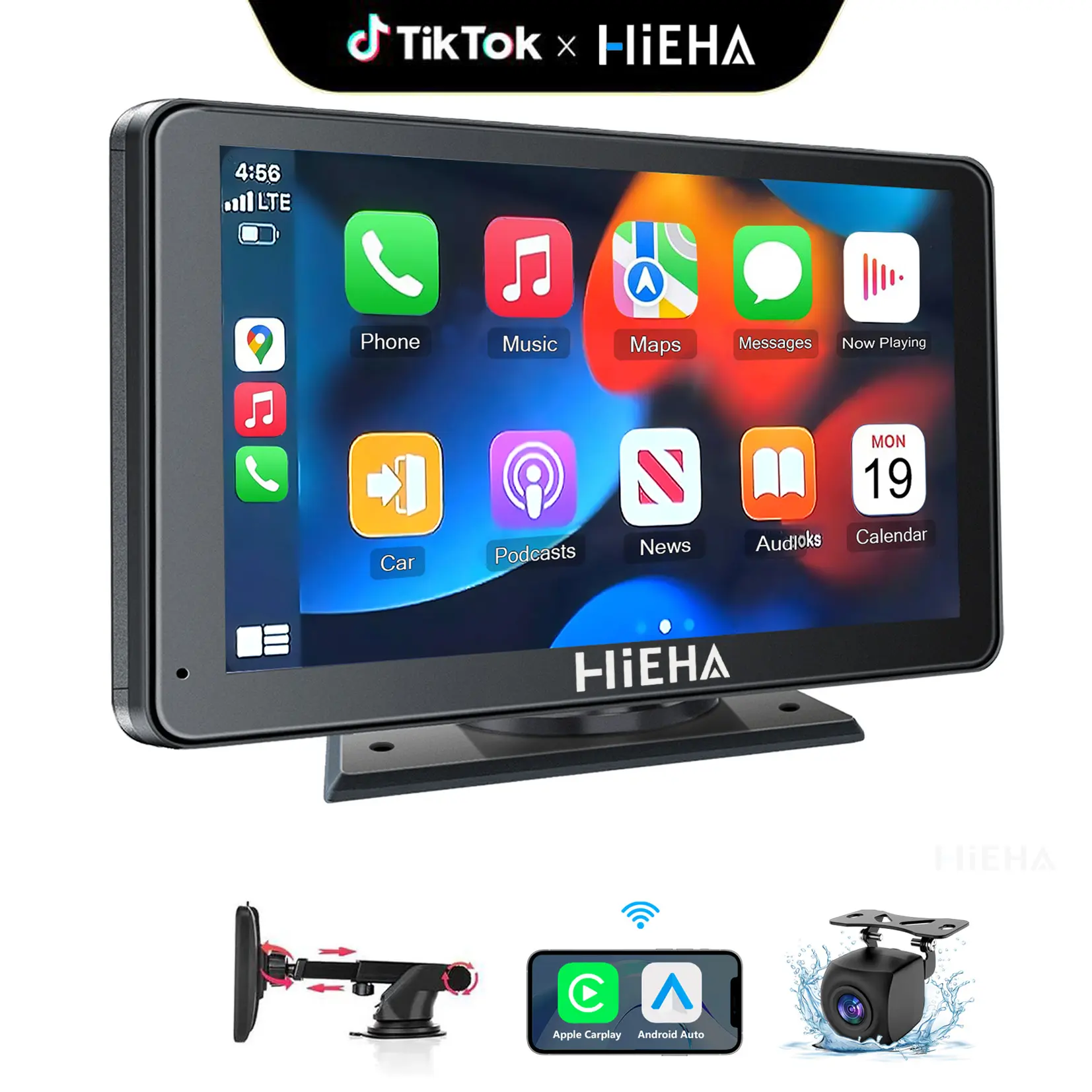 【HiEHA | TikTokShopBackToSchool】2026 Newest Portable Carplay Screen for Car, 7 Inch IPS Touchscreen Car Stereo Support Wireless Carplay & Android Auto, Mirror Link, GPS Navigation, Bluetooth 5.2, Backup Camera, AUX,FM Transmitter Car Video Player