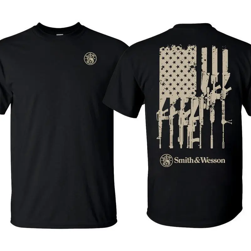 American Flag Rifles T-Shirt, Tactical Firearms Graphic Tee, Top Menwear, Unisex Cotton Shooting & Hunting Gear, Gift for Gun Enthusiasts.