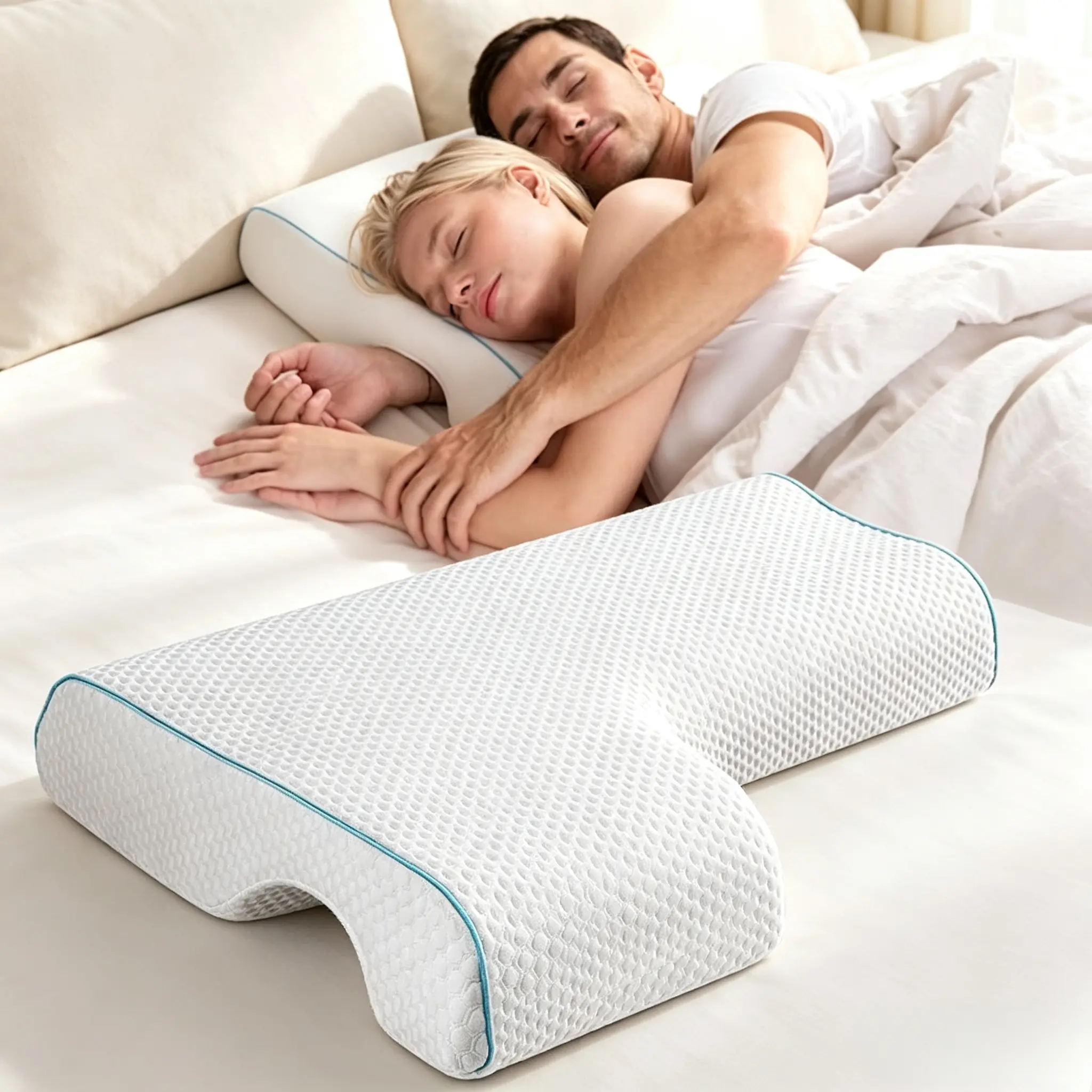 Arched Couples Cuddle Pillow - Slow Rebound Breathable Memory Foam, Hollow Space Design, Anti-Pressure Hand Support for Home Bedroom Use