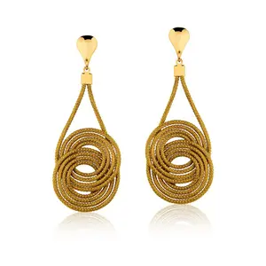 Rio Golden Grass Double Drop Earrings - Elegant Gold-Tone Woven Design for Everyday Wear