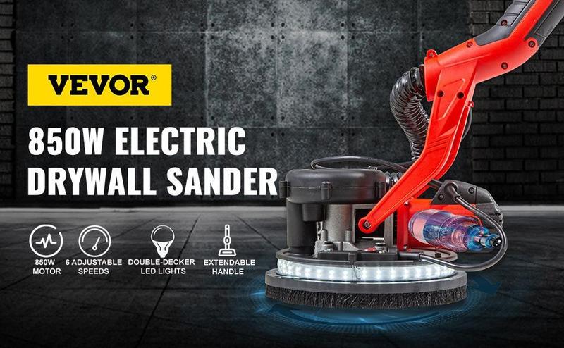 VEVOR Drywall Sander 850W, Variable Speed 800-1750 RPM, Foldable Sheetrock Sander with Telescope Handle, LED Strip Light, Vacuum Bag & Gloves Heavy Duty Power Tools VEVOR Drywall Sander 850W, Variable Speed 800-1750 RPM, Foldable Sheetrock Sander with Telescope Handle, LED Strip Light, Vacuum Bag & Gloves Heavy Duty Power Tools