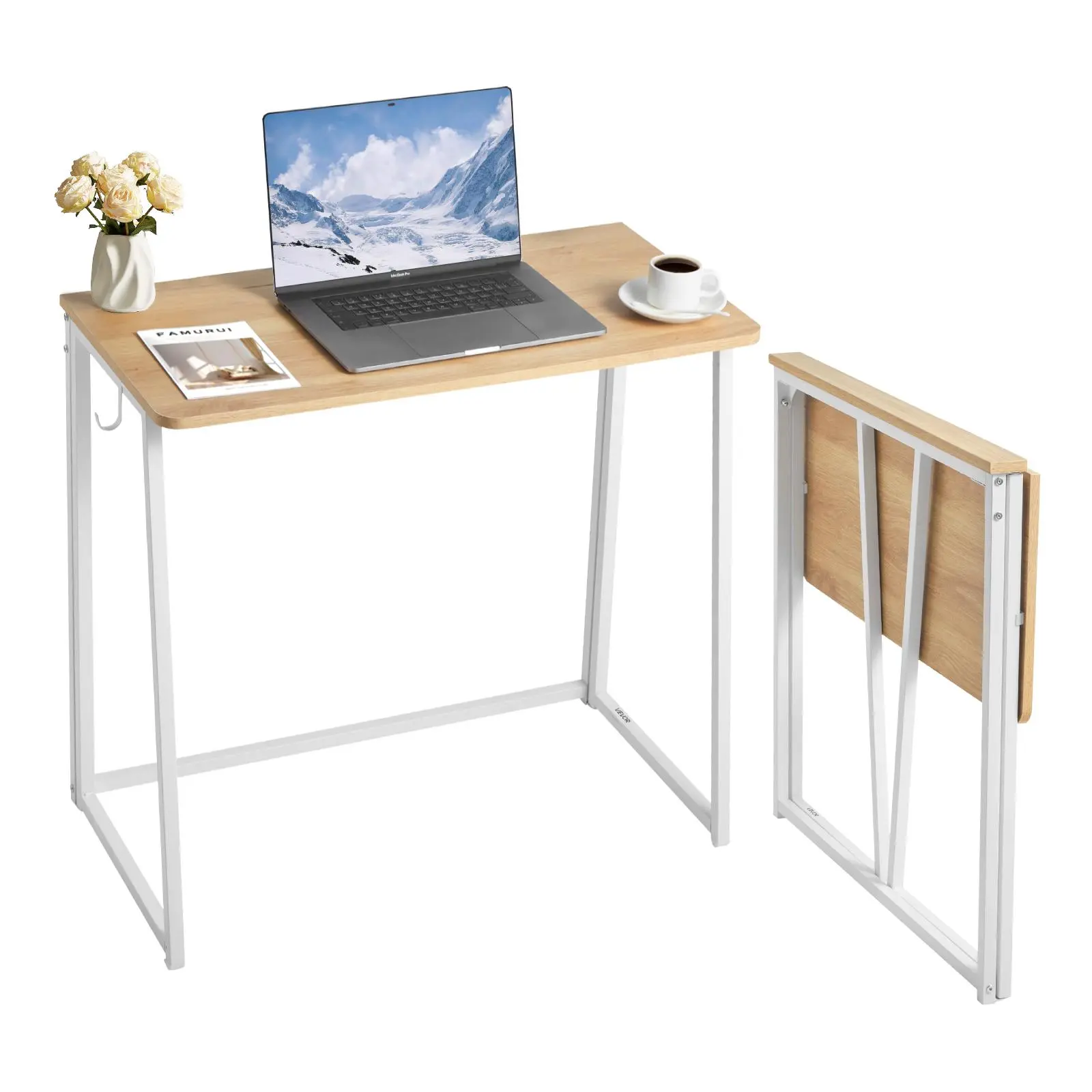 【SummerFinds】VEVOR 31.5" Foldable Sturdy Computer Desk, Convertible Office Desk with Storage Hooks, Scratch-Resist Top, Space-Saving Home Study Writing Workstation for Small Spaces, Easy Assembly, Fits Tight Corners