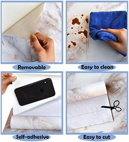 White/Gold Marble Contact Paper 15.7”×79”  Matte Peel-&-Stick, Removable, Self-Adhesive, Waterproof Granite Vinyl Film, Thick, Easy to Clean & Install