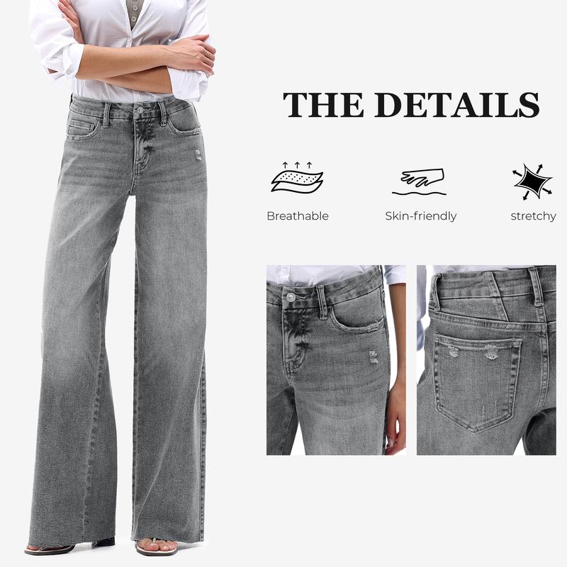 ONESO Mid-Waisted High Stretchy BBL Wide Leg Baggy All Season Jeans Tummy Control Holiday Party Distressed Denim Pants Woman Bottom Comfortable Denim Jeans OSW8019 Plus Size Regular Size #Jumpstartsale