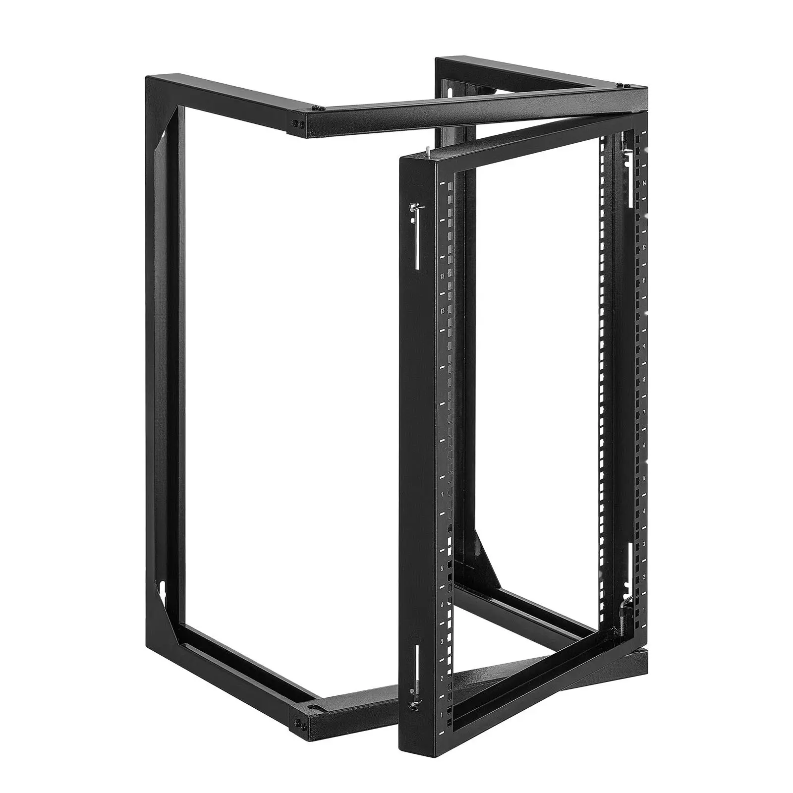 15U Wall Mount Server Rack, 150 Lbs Max Load, Open Frame 19-Inch Rack Cabinet With 180-Degree Gate Swing, Carbon Steel Construction, For IT Networking Equipment And AV Devices, Heavy-Duty Wall Mounted Cabinet, Black