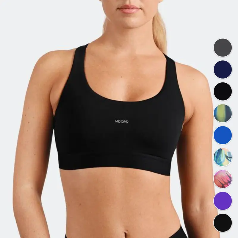 Women's Woxer Boss Flex Elastic Activewear Sports Bra - Wire-Free High Support Racerback, Sweat-Wicking Quick Dry Active Knit, Power Mesh, Breathable for Gym Yoga