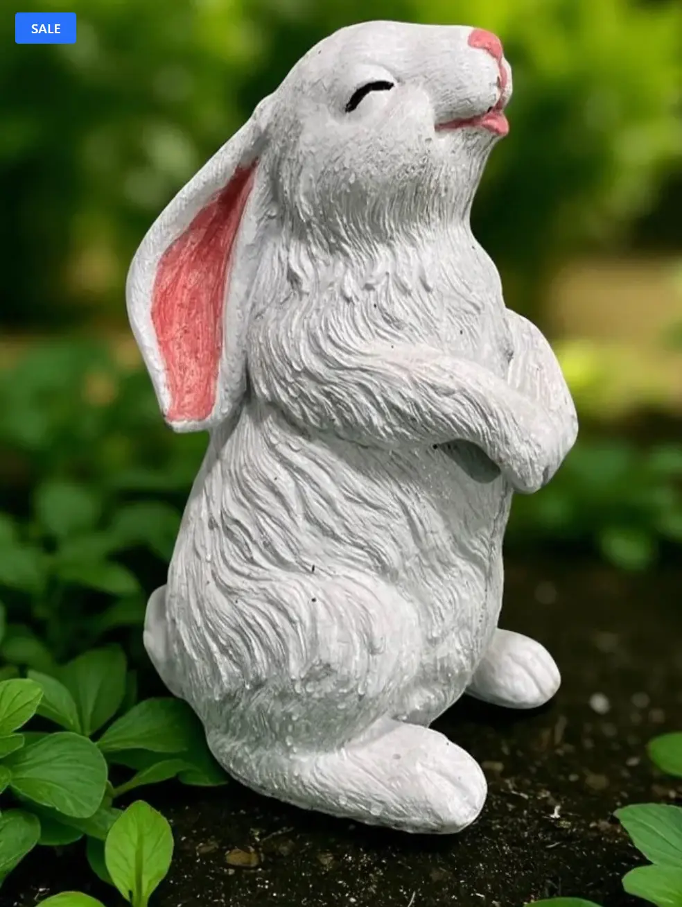 12.5″ Solid Concrete Smiling Rabbit Statue, Weather proof Rabbit outdoor statues, life-size Garden Statues, Outdoor lawn or garden decor