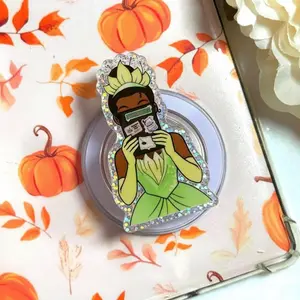 Magical Green Princess Reading Book Phone Grip - Glitter Sparkle Phone Holder for Book Lovers - Enchanted Fairy Tale Stationery Accessory - Gift for Readers & Fantasy Fans