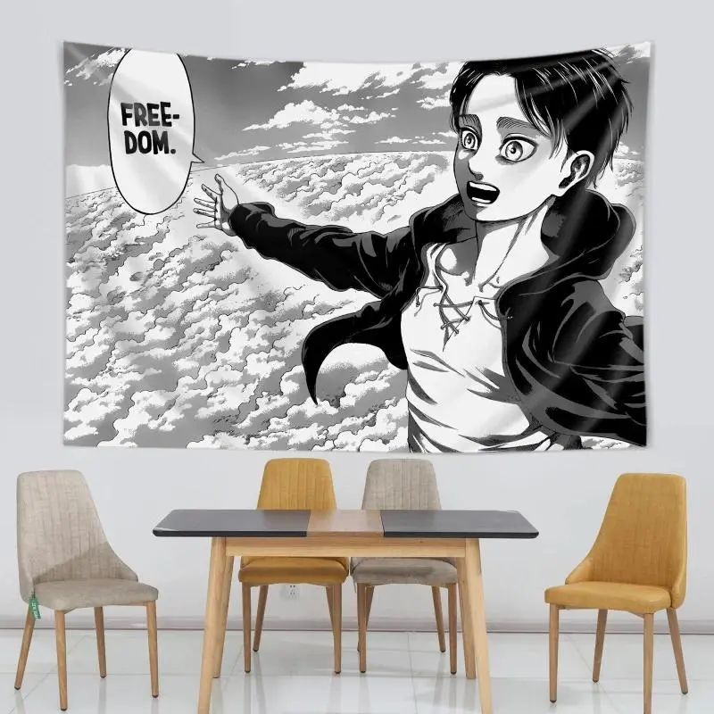 Eren Yeager Freedom Classic Watercolour Geometric Anime Tapestry - Attack On Titan Strong Synthetic Cloth Decoration, Linen-Cotton Light Wall Hanging, Ready-To-Hang Living Room Home Decor, Tapestry Wall Mural