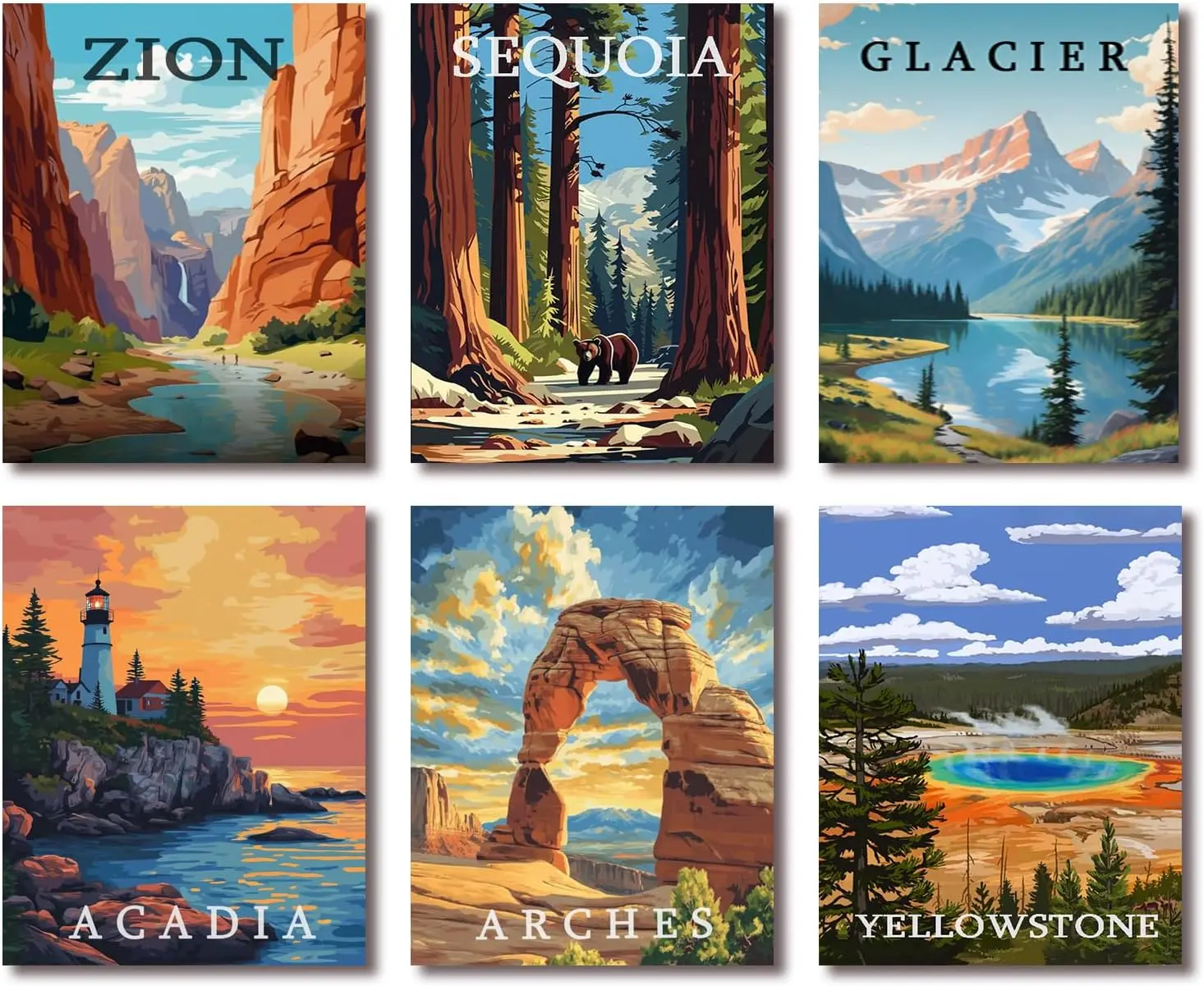 6 Pack Stamped Cross Stitch Kits for Adults - Cross Stitch Kits for Beginners,11 CT National Park Cross Stitch Patterns Dimensions DIY Counted Cross Stitch Kits for Adults Arts Craft 12x16 inch