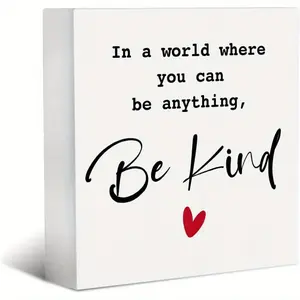 Be Kind Inspirational Desk Sign 5x5 Inch | Positive Quote Tabletop Decor for Home Office Classroom | Square Wooden Stand farmhouse washroom bathroom toilet easter hone wall art bar flat library perfect room decoration desktop display cafe gift private tin