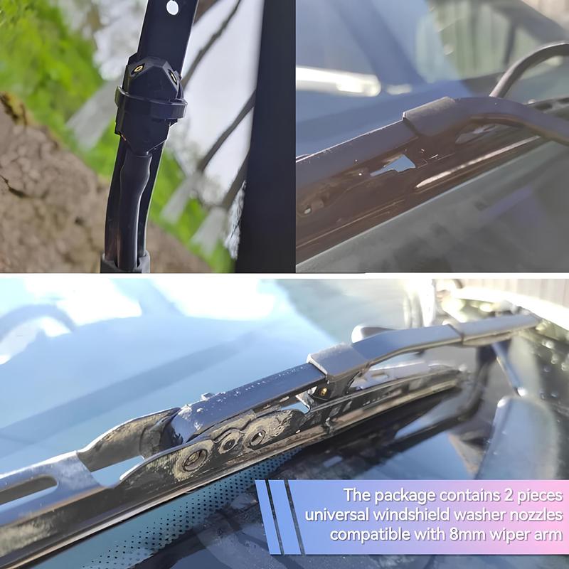 DABATR 2 PCS Front Windshield Washer Nozzles, 4-Hole Spray Wiper Arm Sprayer, 5mm Inlet Left & Right Washer Squirter Replacement, Universal Car Accessories