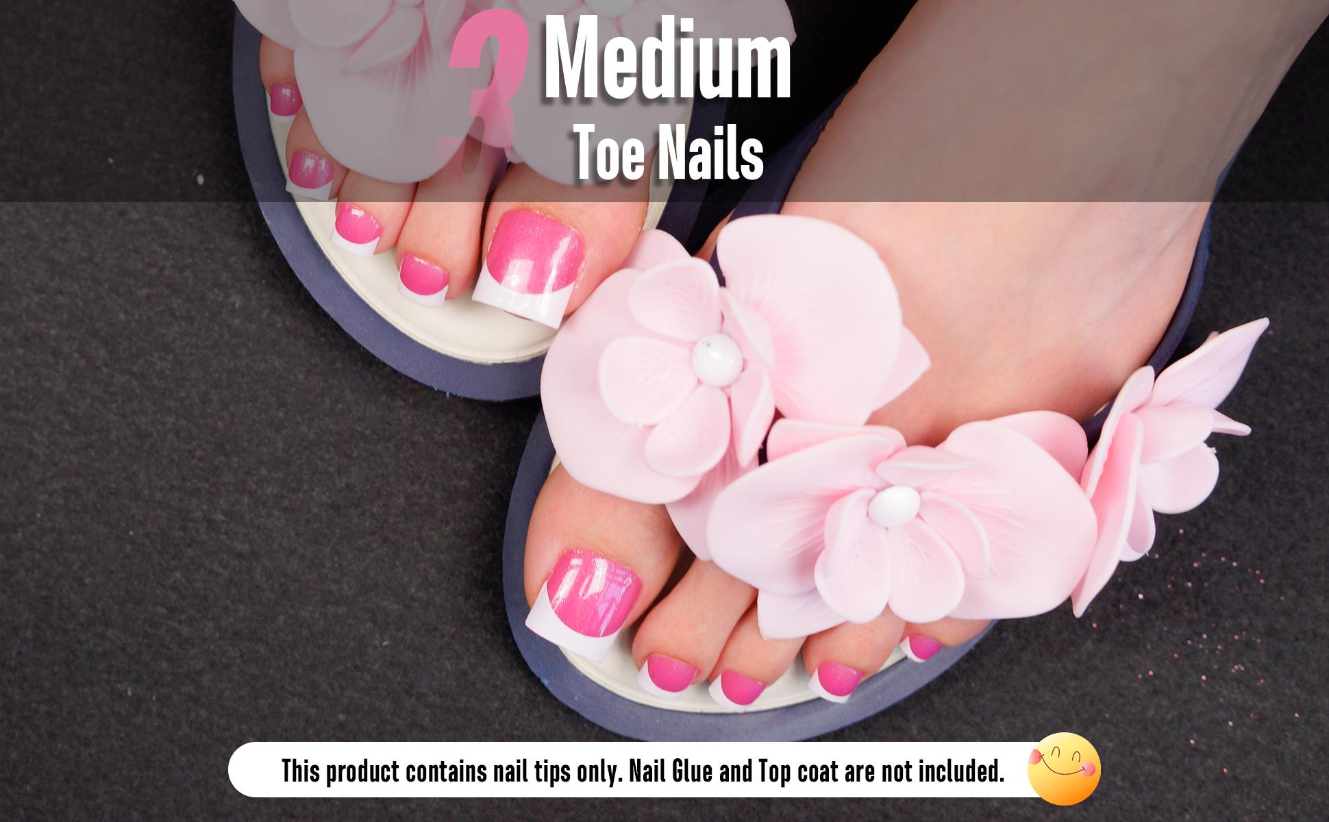 MUTIOVO French Tip Toe Nail Tips Press on, Sharp Square Pre-Designed Soft Gel False Toenail Extension, BROWN PINK Pre-applied Tip Primer & Base Coat, Full Cover Acrylic for DIY x 15 Sizes 240 pcs