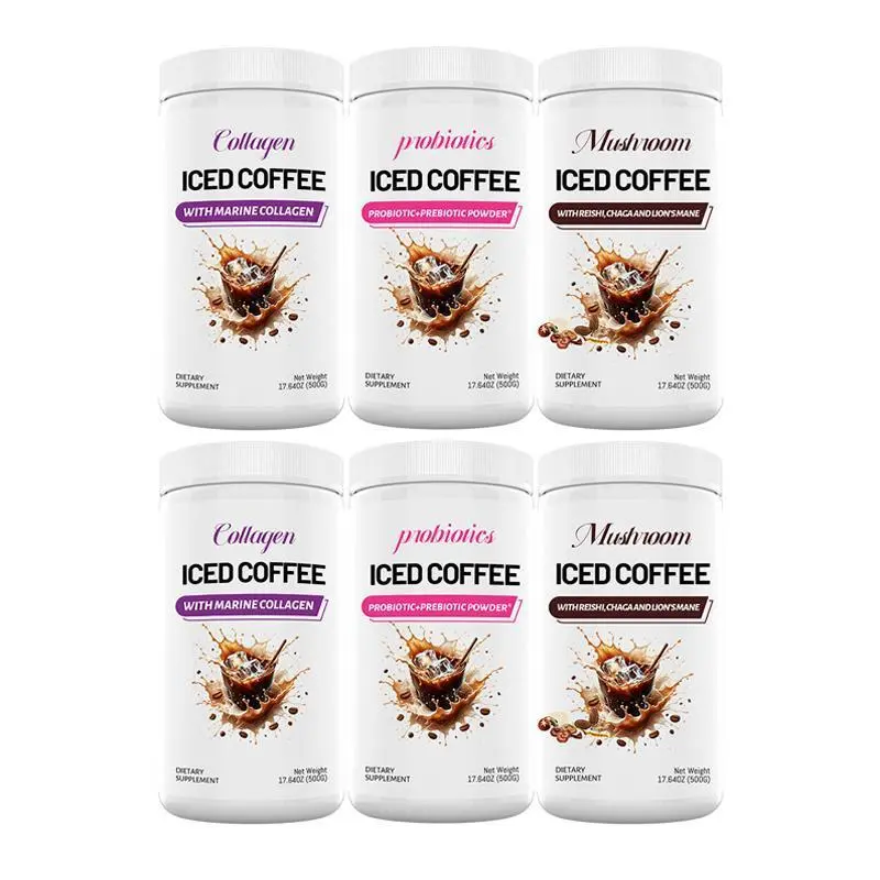 6 Pack Iced Coffee Bundle - (2 Collagen Coffee, 2 Mushroom Coffee, 2 Probiotics Coffee) - 500g