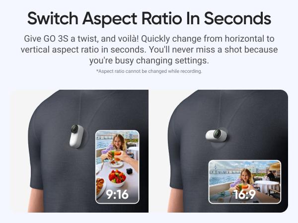 Insta360 GO 3S - 128 GB 4K Tiny Portable Vlogging Camera, Hands-Free POVs, Mount Anywhere, Stabilization, 140 Min Battery Life, 10m Waterproof, Apple Find My, Pet POV